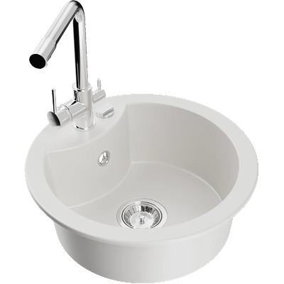 Mexen Diego гранитна кухненска мивка с 1 корито с кухненски смесител Duero, бял - 6512-20-671600-00 (6512-20-671600-00)