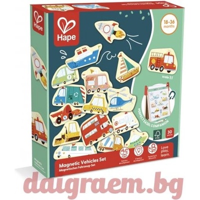 Hape Комплект магнитни превозни средства, 30 части, Hape E2008, H2008 (H2008)