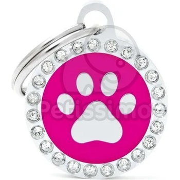 My Family адресник - Блестящ, закръглен с лапички розова