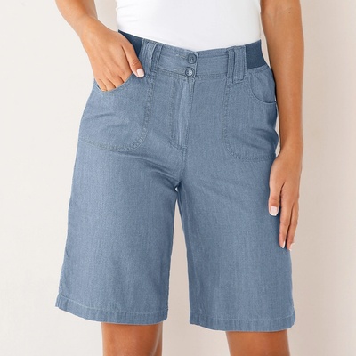 Blancheporte Denimové šortky s elastickým pasem sepraná modrá