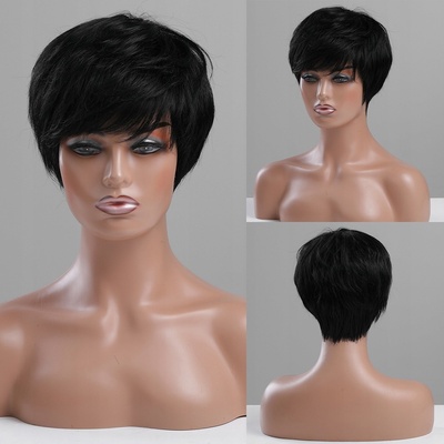 Calimero paruka z pravých a umělých vlasů Uhlově černá pixie – Zboží Mobilmania