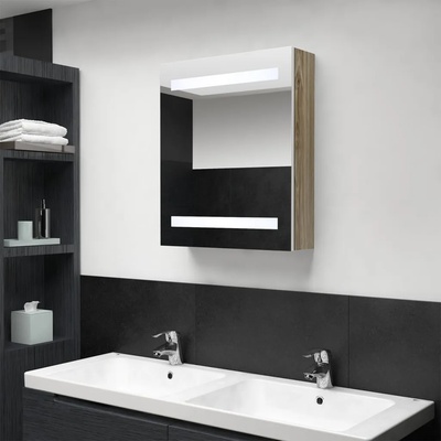 vidaXL LED шкаф с огледало за баня, бяло и дъб, 50x14x60 см (326485)
