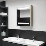 vidaXL LED шкаф с огледало за баня, бяло и дъб, 50x14x60 см (326485)