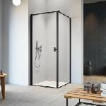 Radaway Правоъгълна душ кабина с люлееща се врата Radaway Nes KDJ I Frame 80x75 см матово-прозрачно черно покритие лява (10022080-54-56L+10039075-54-56)