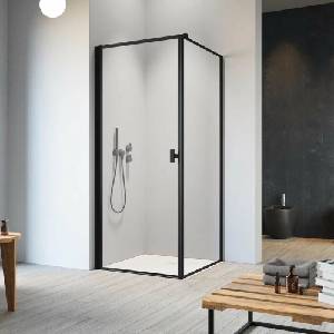 Radaway Правоъгълна душ кабина с люлееща се врата Radaway Nes KDJ I Frame 80x75 см матово-прозрачно черно покритие лява (10022080-54-56L+10039075-54-56)