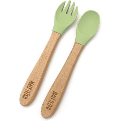 Malý Ježko Detský silikónový príbor MINI Pale Olive 2 ks