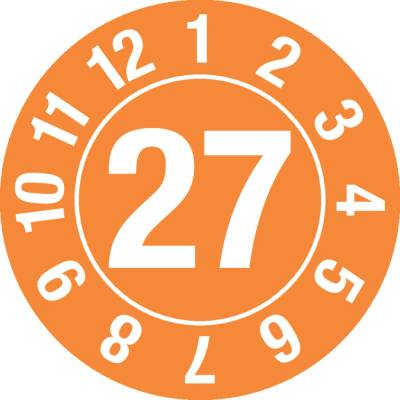 Kontrolná nálepka 27, kruh, oranžová, samolepka, 25 mm, BJ = 5 x 15 ks