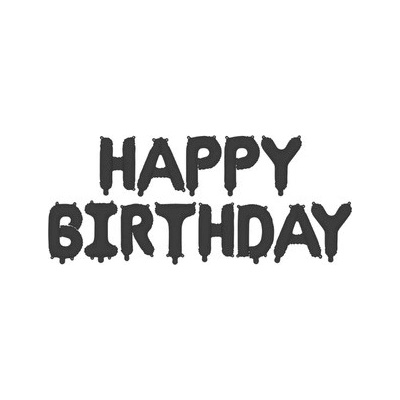PartyDeco Fóliový nápis HAPPY BIRTHDAY černý, 340 x 35 cm