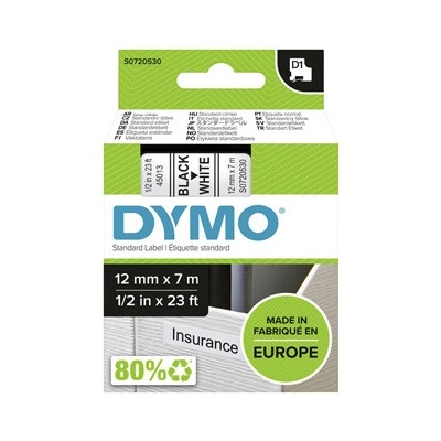 Dymo originál páska do tlačiarne štítkov, Dymo, 45013, S0720530, čierny tlač/biely podklad, 7m, 12mm, D1