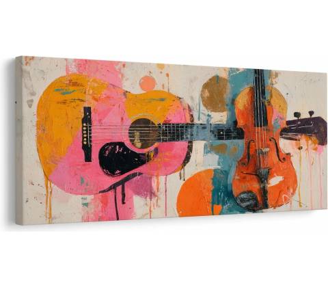 Obraz gitara a husle vo farbách
