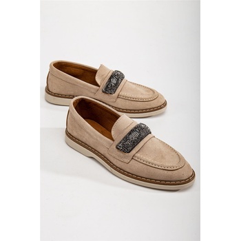 Moda Trend Дамски велурени лоуфъри с декоративни камъчета - Бежови #367277 (367277_Бежов)