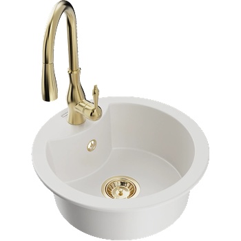 Mexen Diego гранитна мивка с 1 контейнер с кухненски кран Savita, бял - 6512-20-672601-50 (6512-20-672601-50)