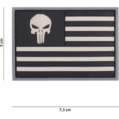 Gumová nášivka 101 Inc vlajka Punisher USA - sivá