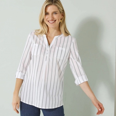 Prúžkovaná tunika s tuniským výstrihom biela nám.modrá