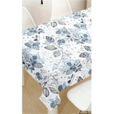 Impol Trade Ubrus PVC PR015 květy modro-šedé na bílém podkladu návin 20 mx140cm