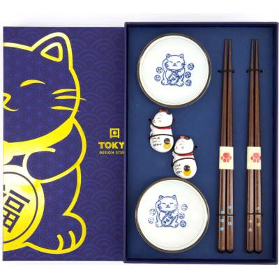 Tokyo Design Studio Darčeková sada jedálenských paličiek s mištičkami a podložkami Lucky Cat uni