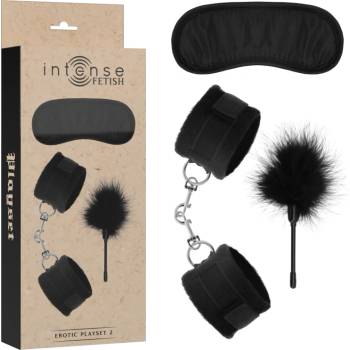 Intense Fetish Erotic Playset 2 With Handcuffs, Blind Mask & Tickler Black