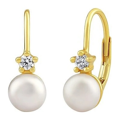 Silvego Strieborné/pozlátené náušnice s pravou prírodnou perlou a Brilliance Zirconia LPS35037EWGP