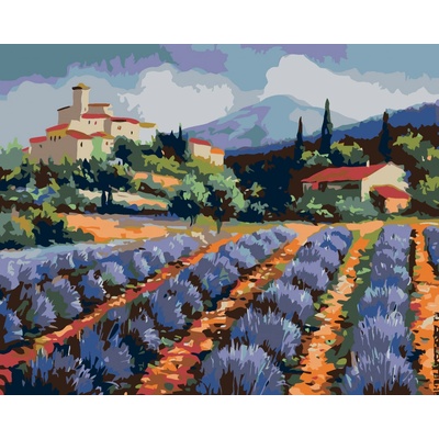 zuty Malování podle čísel Stavení a levandulový lán 100 x 80 cm vypnuté plátno na rám