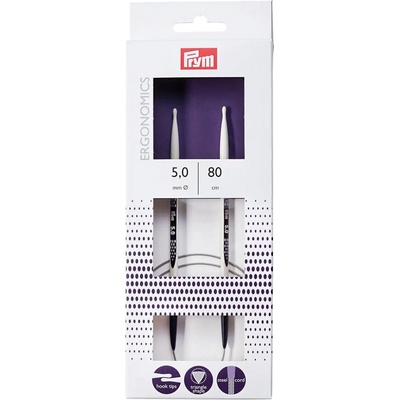 Prym pletací jehlice PRYM ERGO 215806, ergonomické plastové, kruhové, 1 kus, délka 80cm, velikost 5mm