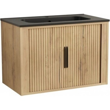 InterCeramic Шкаф за баня arezzo 8045 wooden с умивалник - стенен шкаф, черен мат (8045 wooden)