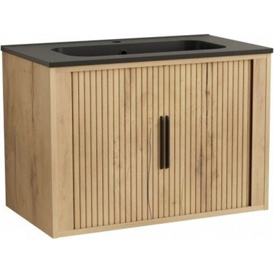 InterCeramic Шкаф за баня arezzo 8045 wooden с умивалник - стенен шкаф, черен мат (8045 wooden)