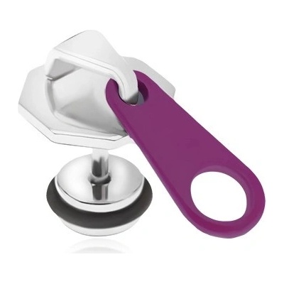 Šperky eshop falešný plug do ucha z oceli stříbrno-fialový zip S58.25