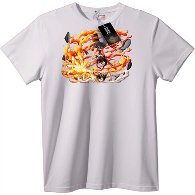 NOONEBRAND Тениска Аниме Огнена Битка - 7XL, White