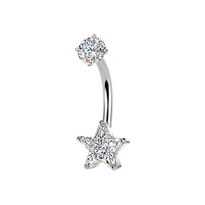 Šperky4U Ocelový piercing do pupíku hvězda BS1072