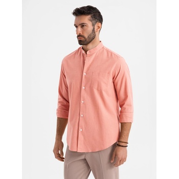 Ombre Clothing Мъжка памучна риза с права яка и джоб REGULAR FIT - розово Ombre Clothing | Rozov | МЪЖЕ | S