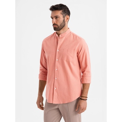 Ombre Clothing Мъжка памучна риза с права яка и джоб REGULAR FIT - розово Ombre Clothing | Rozov | МЪЖЕ | S