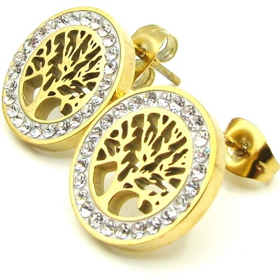 Steel Jewelry náušnice STROM ŽIVOTA GOLD Chirurgická ocel NS231146