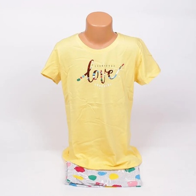 Лятна пижама за деца и юноши в жълто и сиво с точки