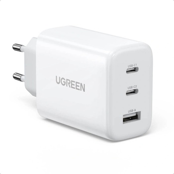 UGREEN Fast Wall Charger 65W PD - захранване за ел. мрежа за лаптопи, смартфони и таблети с USB-A и 2xUSB-C изходи с технология за бързо зареждане (бял)