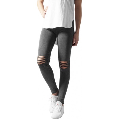 Urban Classics ladies cutted knee leggings acid black sivá