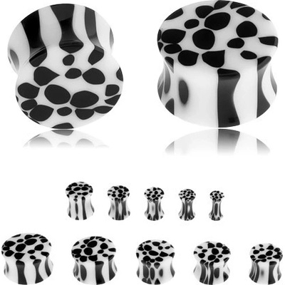 Šperky eshop sedlový plug do ucha z akrylu černobílý leopardí vzor S47.11