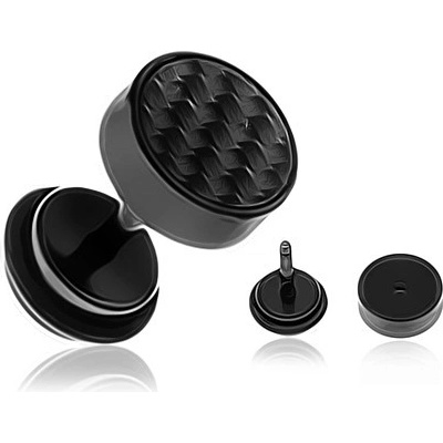 Šperky eshop kruhový černý fake piercing do ucha s karbonovým vzorem AA44.08