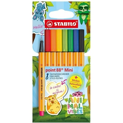 Jemný liner STABILO point 88 Mini Animal Vibes 8ks sada - včetně samolepky