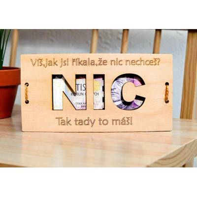 Dekorace z Řečice Dárková dřevěná karta na peníze Nic2