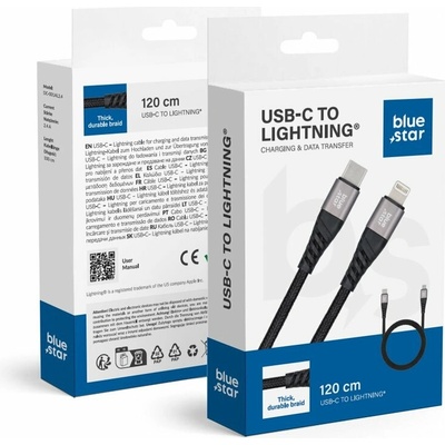 Blue Star Tfk-Dc-003 opletený 2,4A typu C na Lightning 1,2m černý