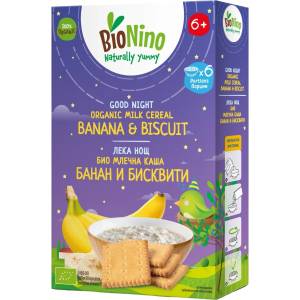 BioNino Био млечна каша BioNino Лека нощ - Банан и бисквити, 6 м+, 200 g (F06060004A0002) - ozone