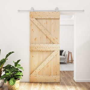 vidaXL Преплъзваща се врата 90 x 210 cm Масивна борова дървесина (3445024)