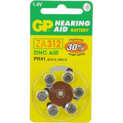 GP Batteries Батерии цинкови GP Hearing Aid ZA312, 1.4V, 6 бр. в опаковка, цена за 1 бр (GPBZZA312)