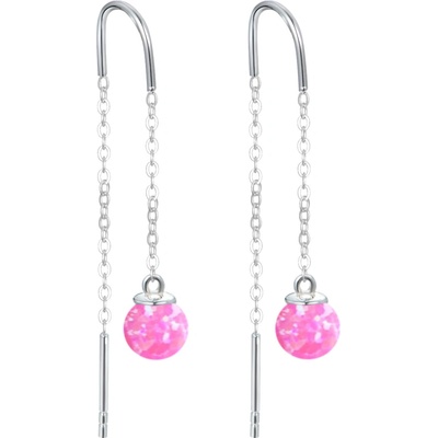 MINET 1513 Stříbrné náušnice hanging balls s růžovými opálky a zirkonem