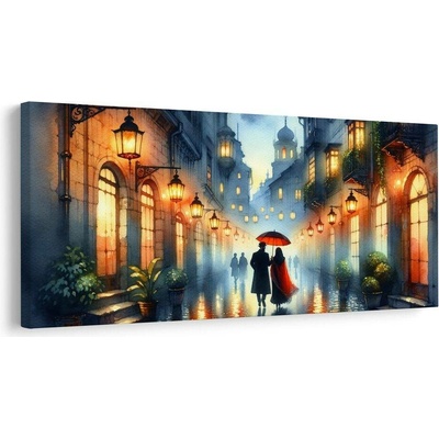 Obraz ulička zalitá světlem lamp - 120x60