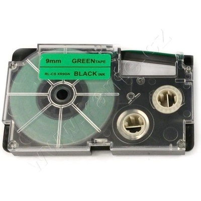Compatible Casio XR-12FGN , 12mm x 8m, черен печат / сигнал зелен фон, съвместима лента (CAXR12FGN)