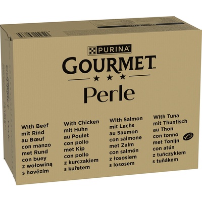 Gourmet Perle 96 x losos a ryby sardinky a tuniak losos a treska morské ryby a tuniak 85 g