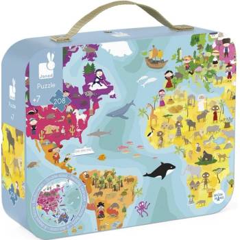 Image 1 of Janod Детски двустранен пъзел Janod от 208 части - Свят (J02655)