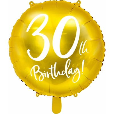PartyDeco Fóliový balón 30 th birthday zlatý 45 cm