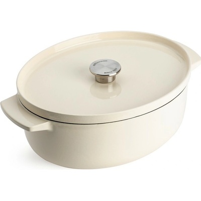 KitchenAid Kastrol litinový oválný s poklicí 30cm/5,6l mandlová
